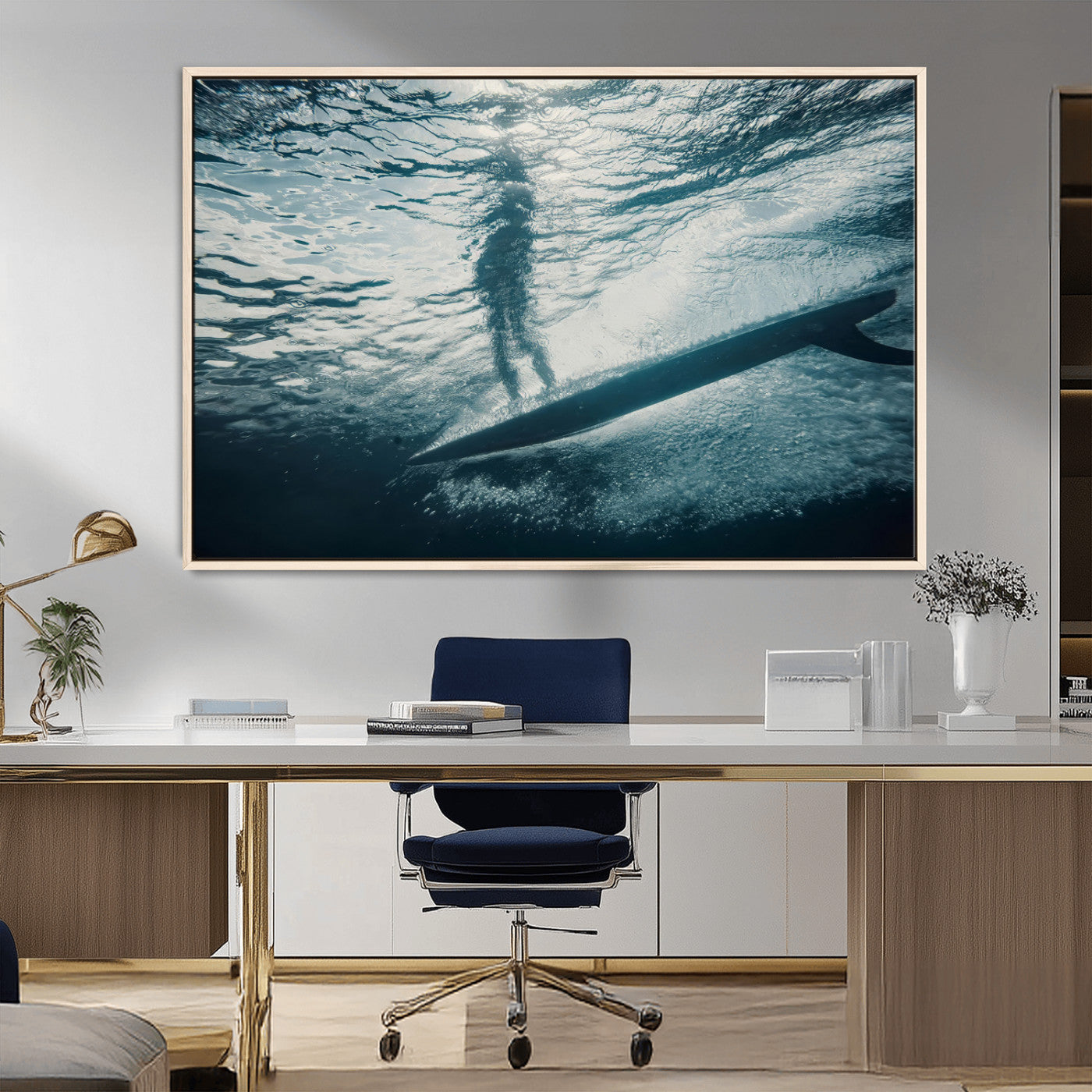 71192524-MGV-FC-36X24_Natural-Submerged Surf Wall Art Canvas Print, Framed Underwater Perspective Art Picture Print, Ocean Surf Perfect Coastal Adventure Decor