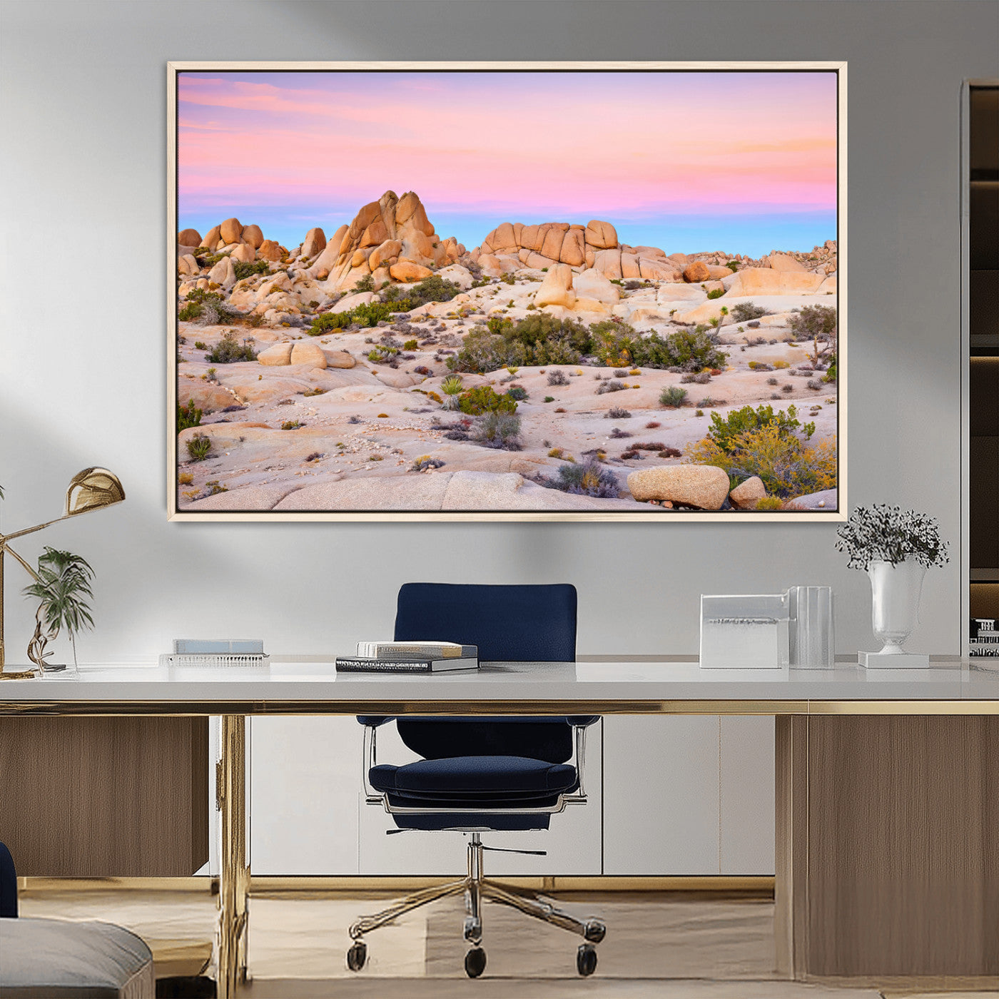 96167137-MGV-CV-36X24-Vibrant Sunset Sky Wall Art Canvas Print, Framed Joshua Tree Art Picture Print, Rugged Terrain Perfect Southwestern Boho Decor
