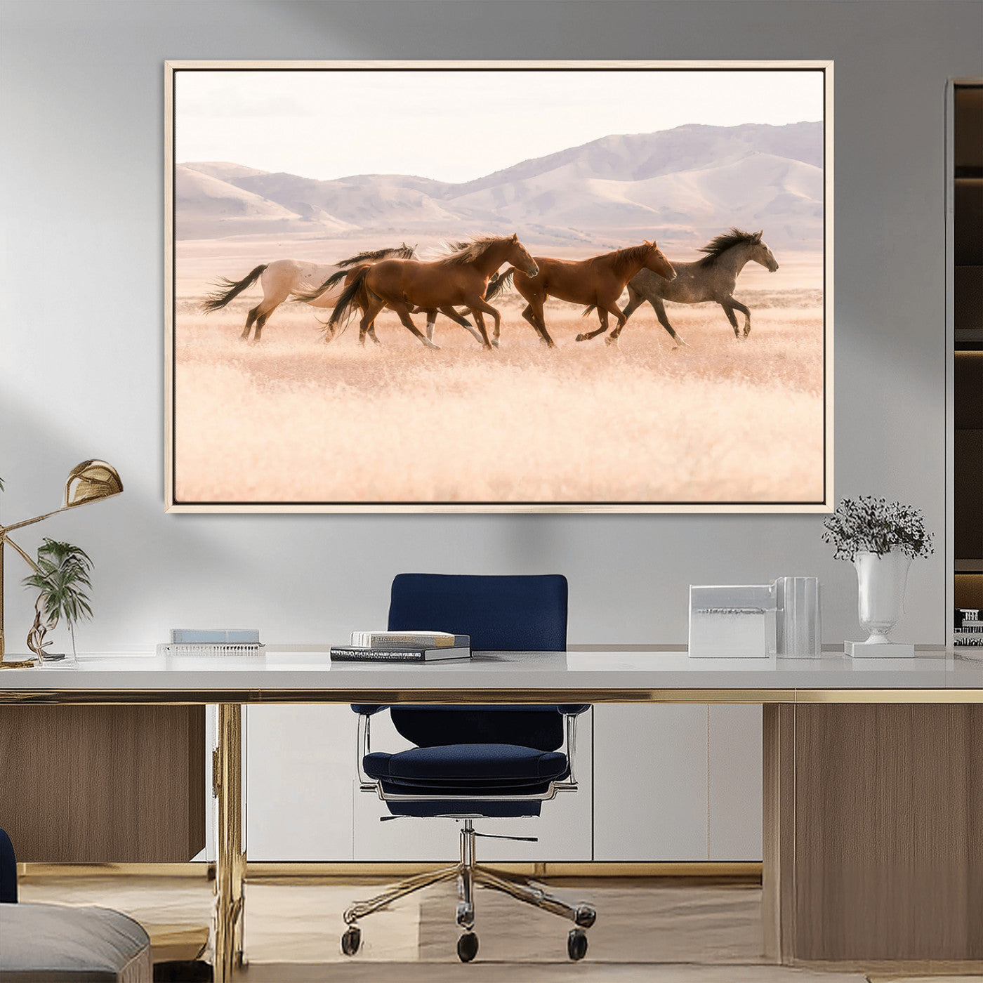 83644685-MGV-CV-36X24-Wild Horse Art Wall Art Canvas Print, Framed Rustic Western Art Picture Print, Desert Horse Scene Perfect Rustic Western Decor