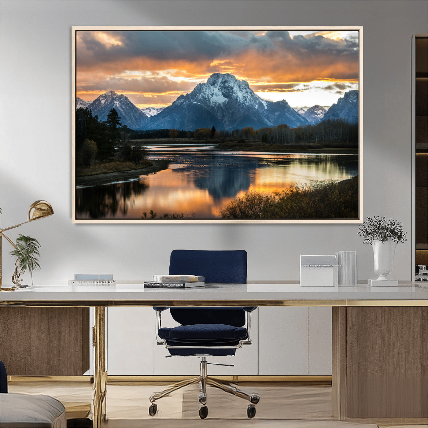 14130176-MGV-CV-36X24-Mountain Sunset Wall Art Canvas Print, Framed Alpine Wilderness Art Picture Print, Golden Hour Perfect Rustic Wilderness Decor