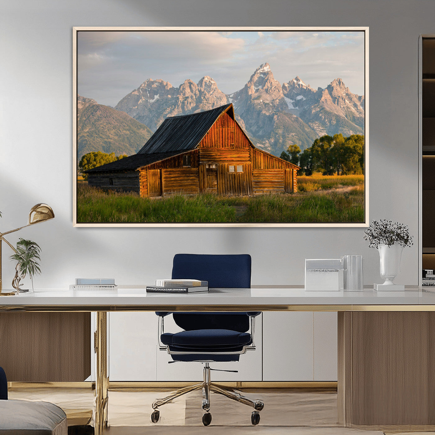 31771014-MGV-FC-36X24_Natural-Rustic Barn Wall Art Canvas Print, Framed Western Landscape Art Picture Print, Farmhouse Style Perfect Rustic Farmhouse Decor