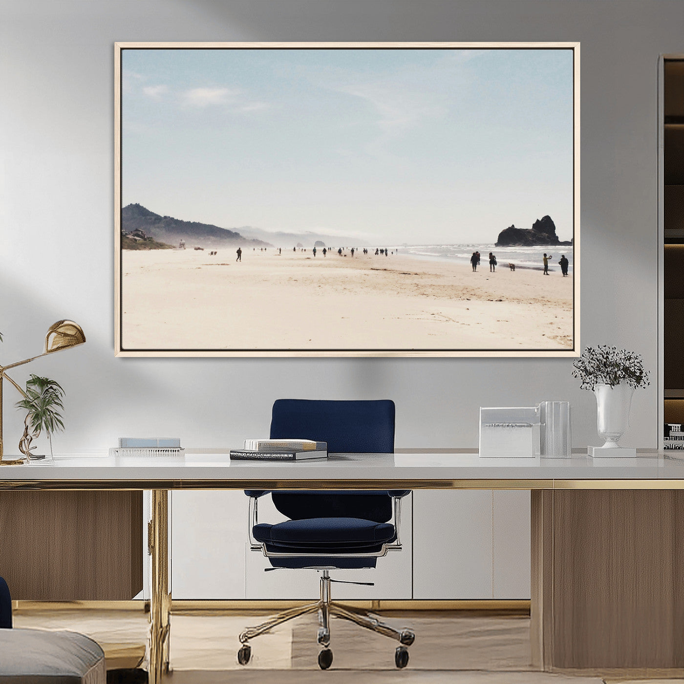 28307820-MGV-FC-36X24_Natural-Minimalist Beach Wall Art Canvas Print, Framed Coastal Serenity Art Picture Print, Soft Sand Perfect Modern Coastal Decor Artwork