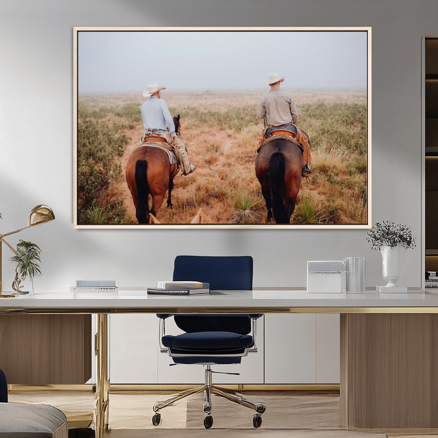 54943176-MGV-FC-36X24_Natural-Cowboy Wall Art Wall Art Canvas Print, Framed Western Canvas Art Picture Print, Rustic Ranch Scene Perfect Rustic Western Decor