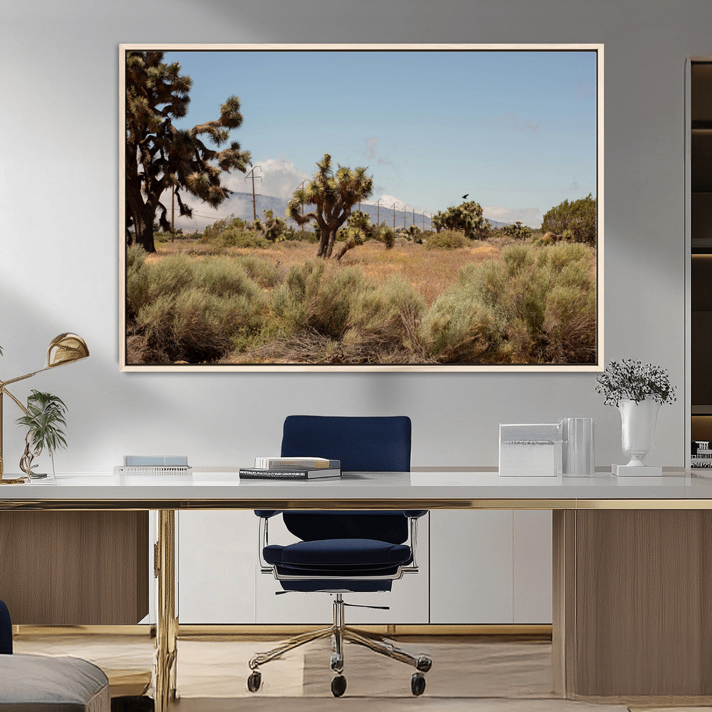 16114018-MGV-CV-36X24-Joshua Tree Wall Art Canvas Print, Framed Desert Landscape Art Picture Print, Mountain Horizon Perfect Southwestern Boho Decor