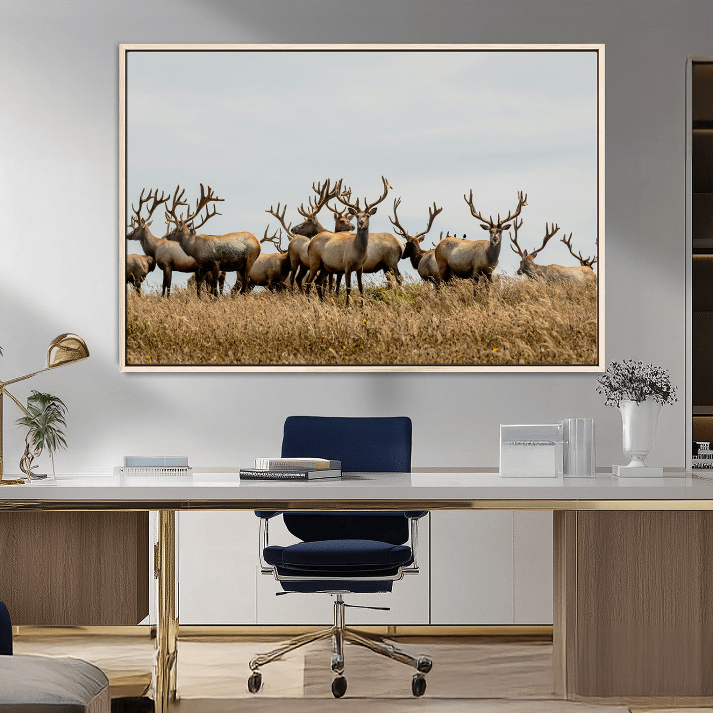 42170220-MGV-FC-36X24_Natural-Elk Herd Wall Art Canvas Print, Framed Wildlife Photography Art Picture Print, Majestic Antlers Perfect Rustic Wildlife Decor