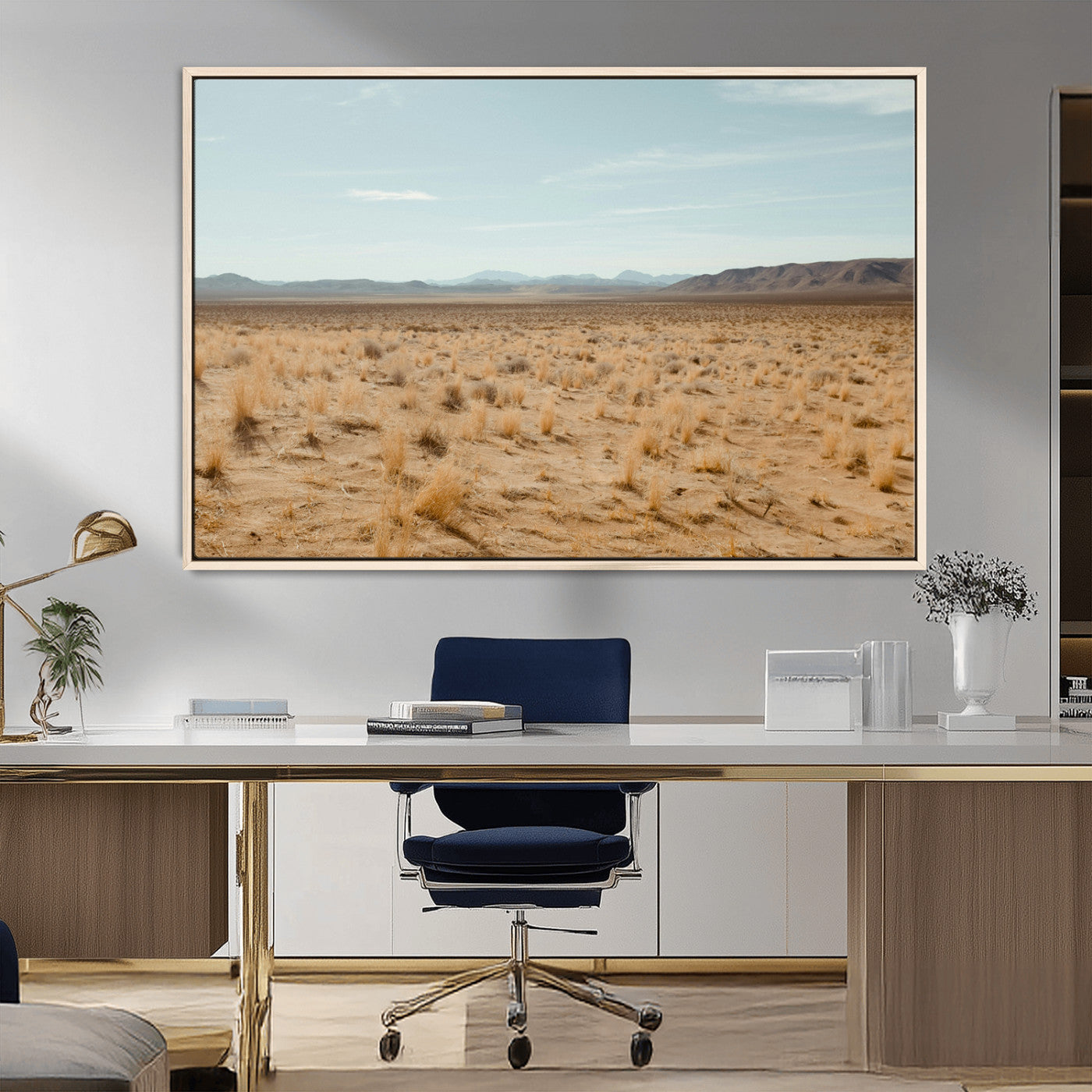 55918919-MGV-CV-36X24-Desert Landscape Wall Art – Golden Grass Plains and Mountain Horizon Canvas Print, Southwest Nature Photography Decor for Living