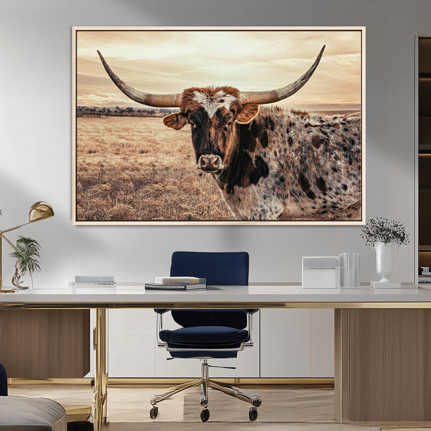 95745718-MGV-FC-36X24_Natural-Texas Longhorn Wall Art – Western Cattle Photography Canvas Print, Rustic Ranch Animal Artwork Country Farmhouse Decor for Living