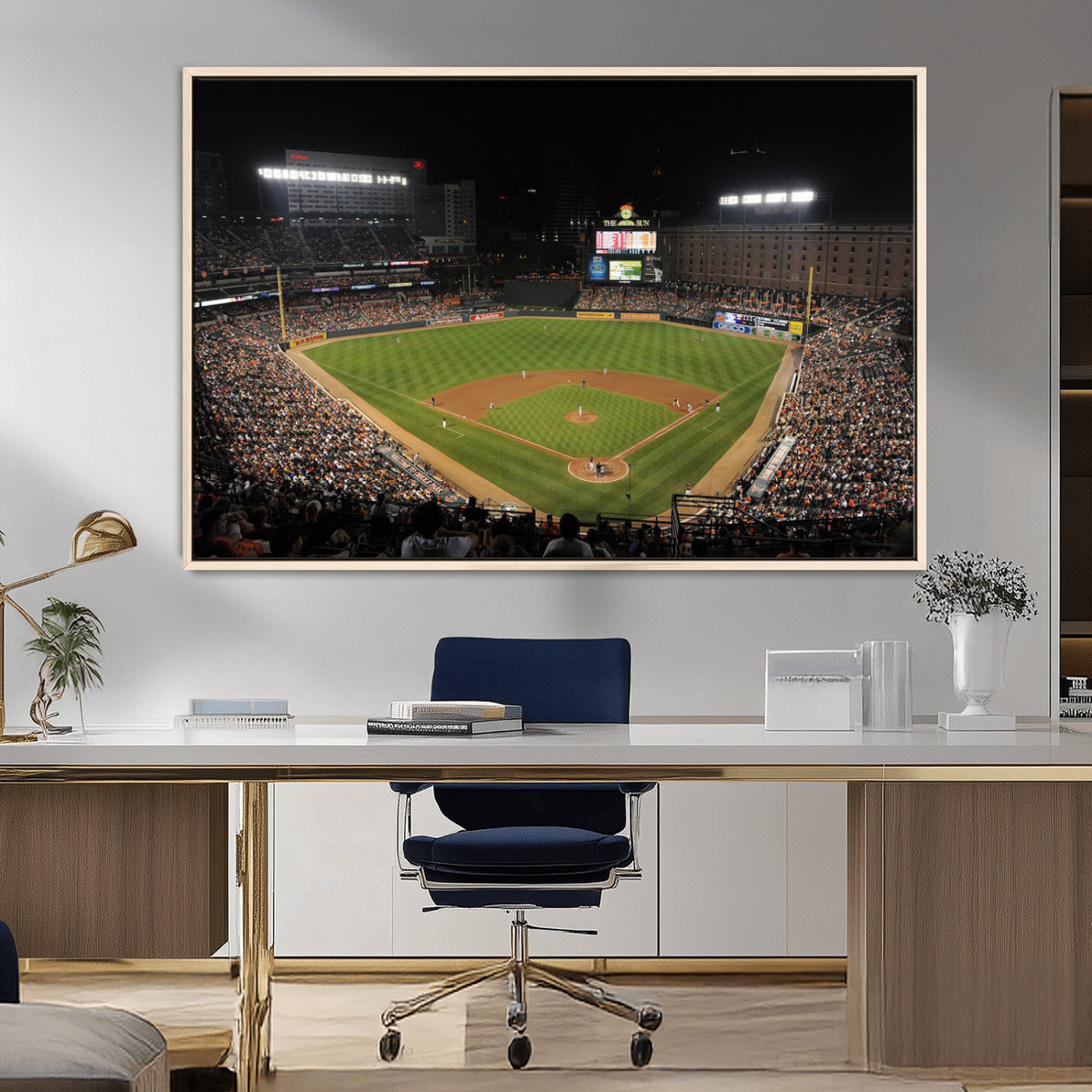 26445161-MGV-CV-36X24-Baseball Stadium at Night – Panoramic Ballpark Canvas Wall Art, Sports Decor for Man Cave, Office, Game Room, Sports Bar, Baseball