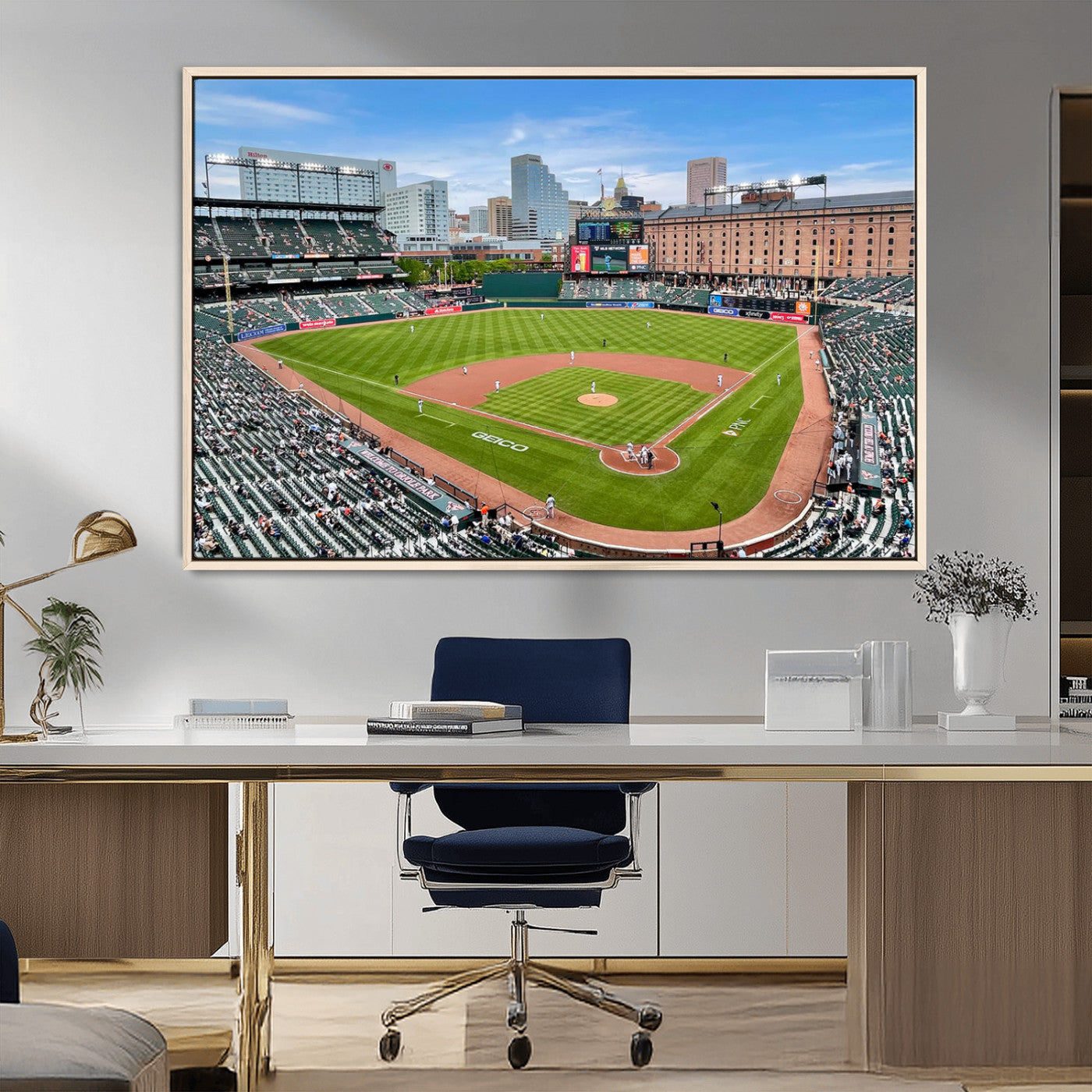 76426407-MGV-CV-36X24-Baseball Stadium Daytime – Panoramic Ballpark Canvas Wall Art, Sports Decor for Office, Man Cave, Game Room, Sports Bar, Baseball