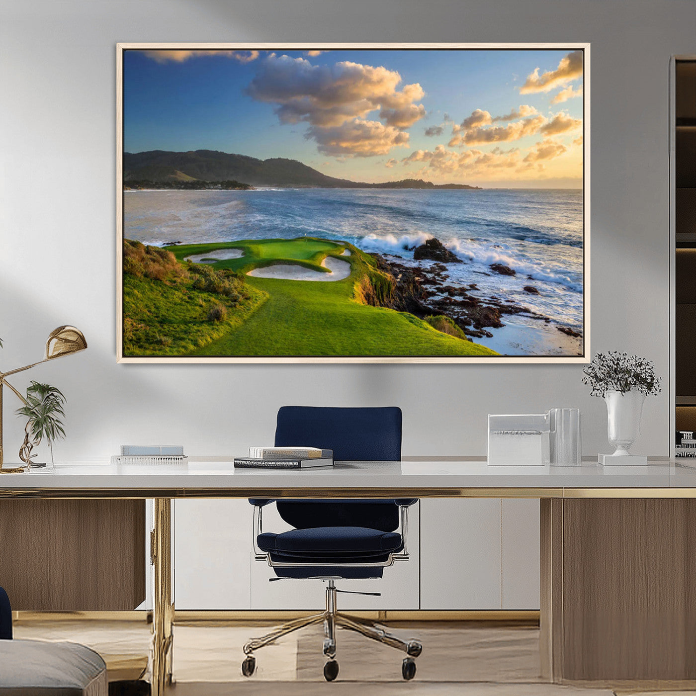 50107048-MGV-CV-36X24-Golf Course Wall Art – Coastal Ocean View Canvas Print, Scenic Fairway Landscape Decor for Office, Man Cave, Bedroom, or Living