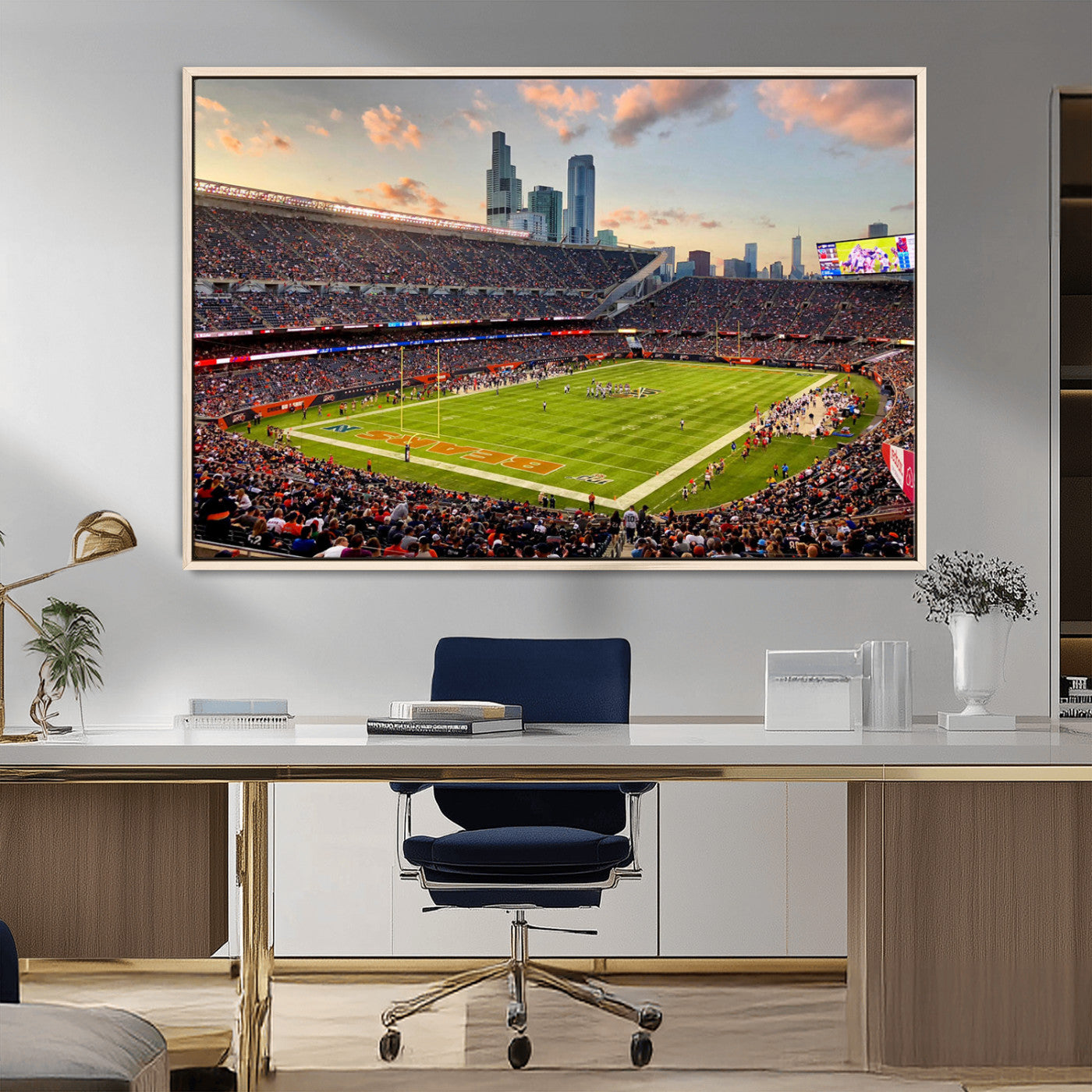 55377093-MGV-CV-36X24-Soldier Field Wall Art – Panoramic Chicago Bears Football Stadium Canvas Print, Game Day Sports Decor for Man Cave, Bar, Office,