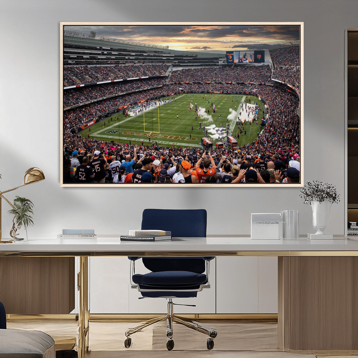 87578930-MGV-CV-36X24-Soldier Field Wall Art – Chicago Bears Football Stadium Sunset Canvas Print, Game Day Sports Decor for Man Cave, Bar, Office, or