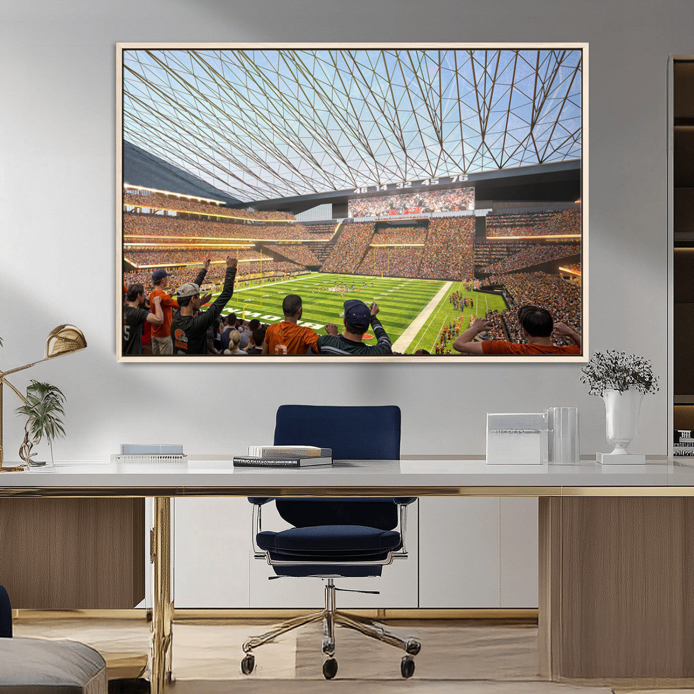 81960112-MGV-CV-36X24-Futuristic Football Stadium Wall Art – Modern Dome Arena Canvas Print, Chicago Bears Concept Design Sports Decor for Man Cave or