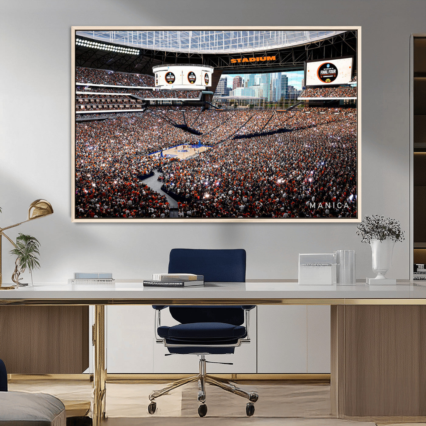 38616413-MGV-CV-36X24-Chicago Dome Stadium Wall Art – Futuristic Basketball Final Four Arena Canvas Print, Modern Sports Fan Decor for Man Cave or