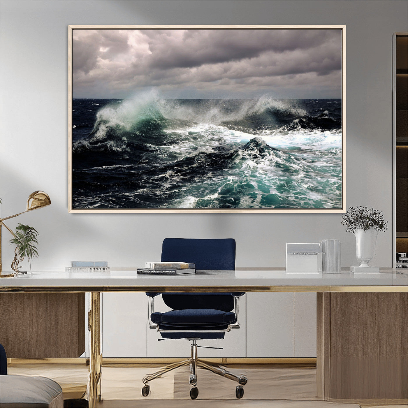 38622353-MGV-CV-36X24-Ocean Wave Wall Art – Dramatic Seascape Canvas Print with Stormy Sky and Crashing Sea, Bold Coastal Photography for Living Room,