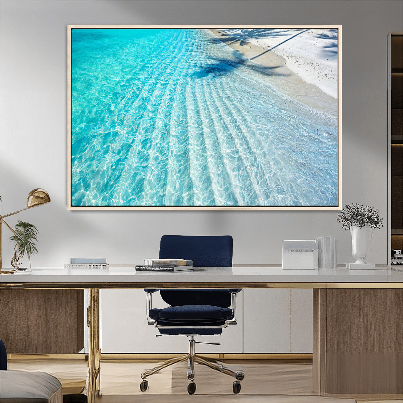 68127042-MGV-CV-36X24-Beach Wall Art – Tropical Ocean Canvas Print, Clear Water and White Sand Photography Decor for Bedroom, Living Room, Office,