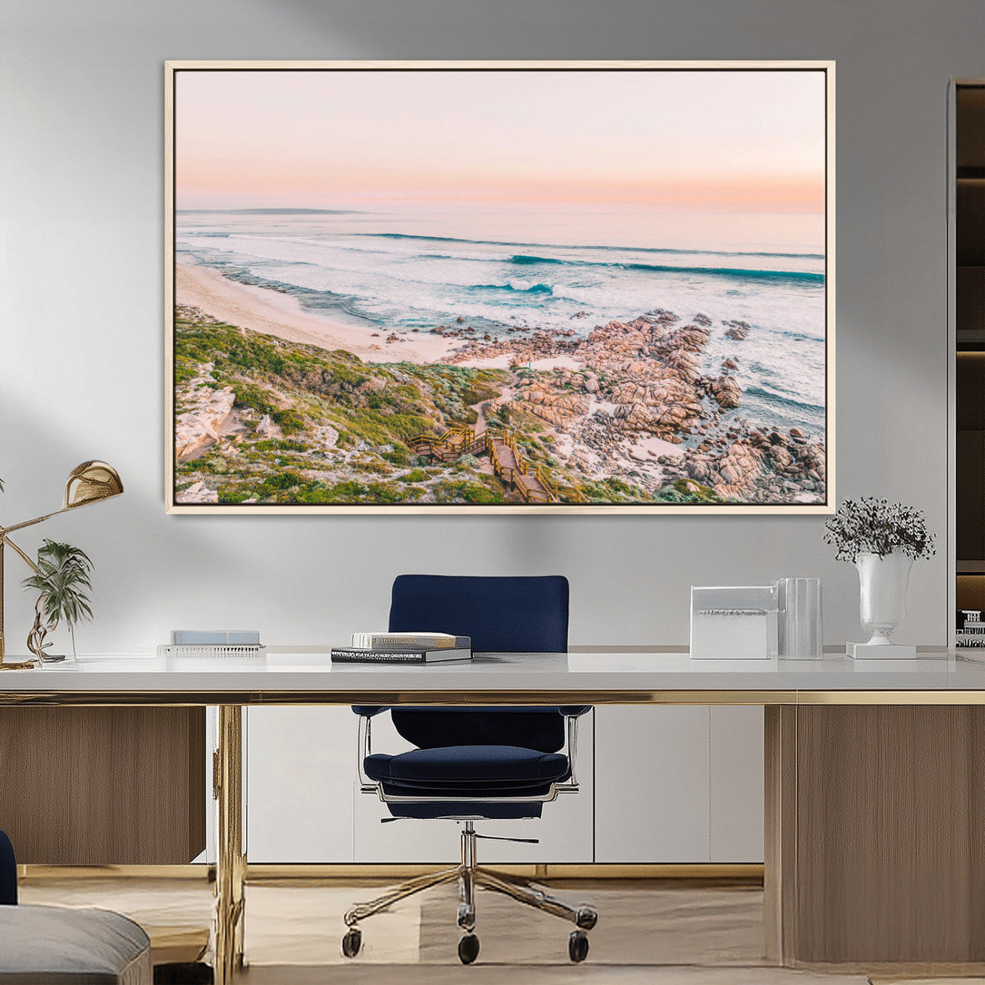 27332135-MGV-FC-36X24_Natural-Coastal Sunset Wall Art – Ocean Waves and Rocky Shore Canvas Print, Scenic Seaside Photography Decor for Bedroom, Living Room,