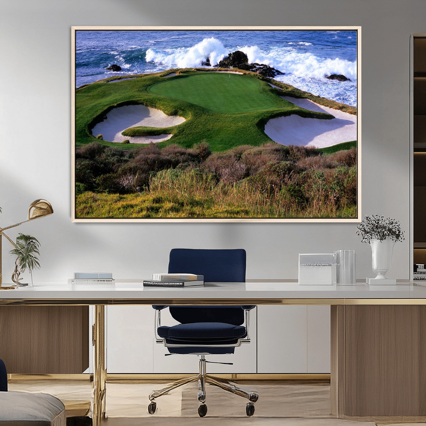 22776914-MGV-CV-36X24-Golf Course Wall Art – Oceanfront Green Canvas Print, Coastal Pebble Beach Photography Sports Decor for Living Room, Office, Man