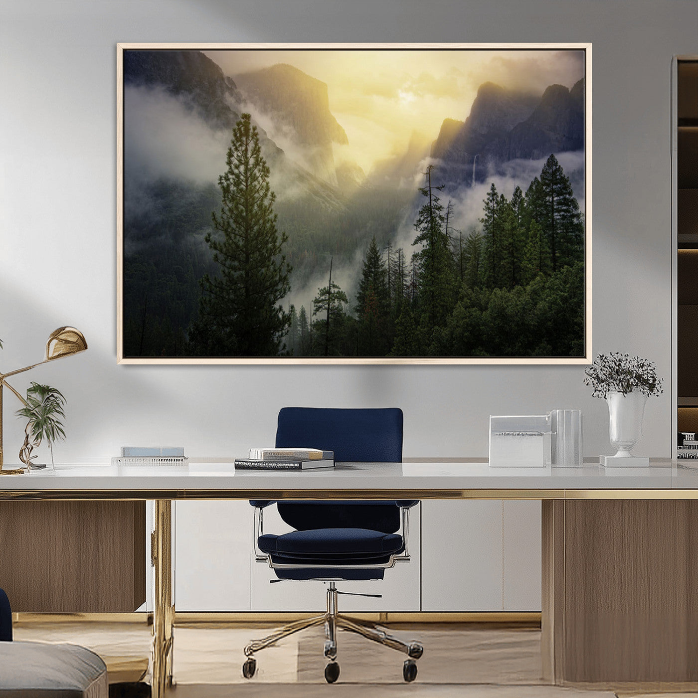38316884-MGV-CV-36X24-Landscape Wall Art – Misty Mountain Valley Canvas Print, Scenic Pine Forest and Sunrise Photography Decor for Bedroom, Living