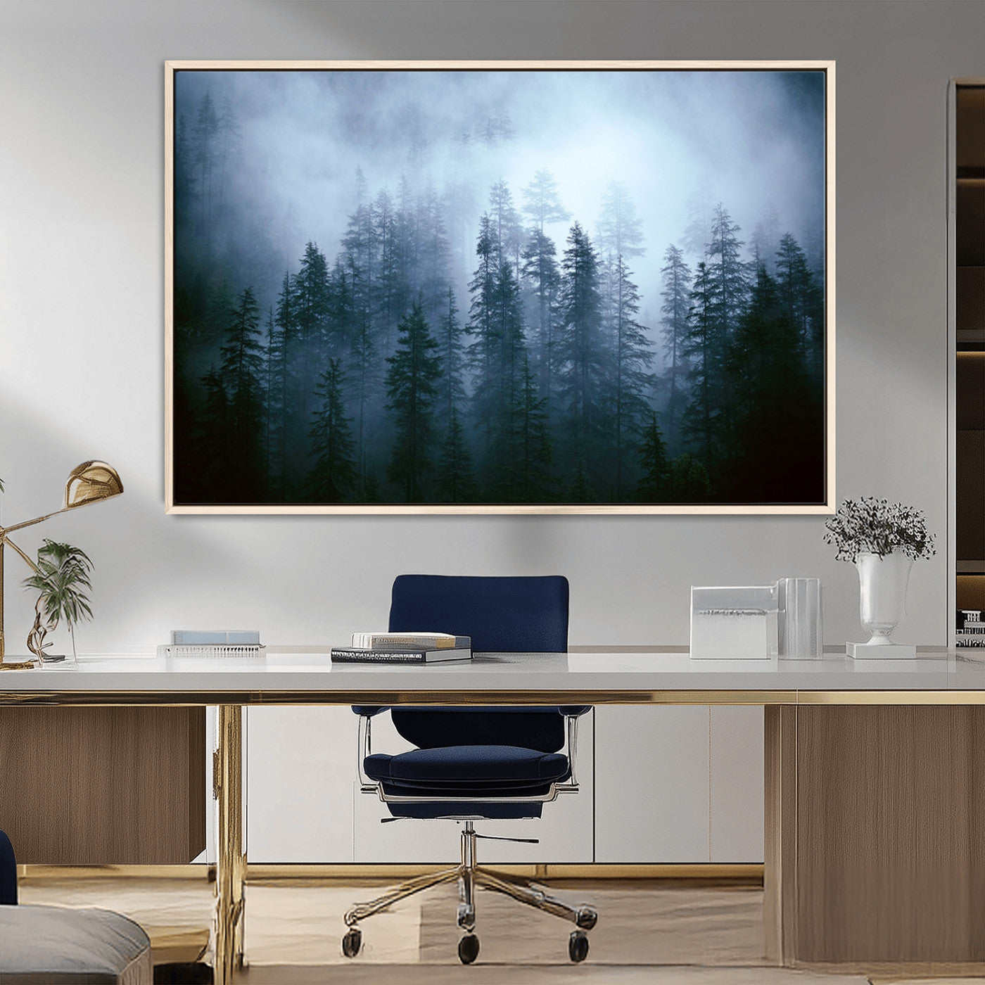 93439624-MGV-FC-36X24_Natural-Forest Wall Art – Misty Pine Trees Canvas Print, Moody Nature Photography Decor for Bedroom, Living Room, Office, Cabin, Lodge or