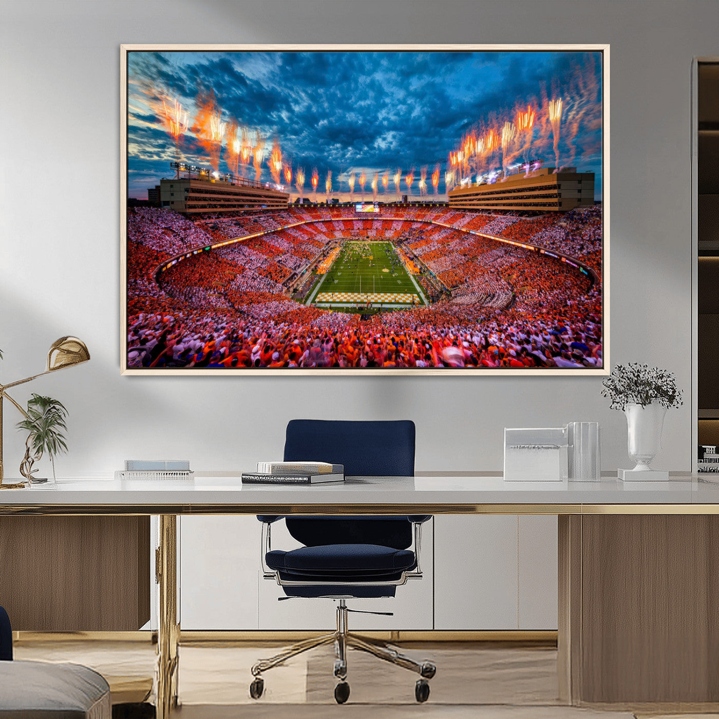 94266219-MGV-CV-36X24-Neyland Stadium Wall Art – Tennessee Volunteers Checkerboard Game Day Canvas Print, College Football Fireworks Decor for Man Cave