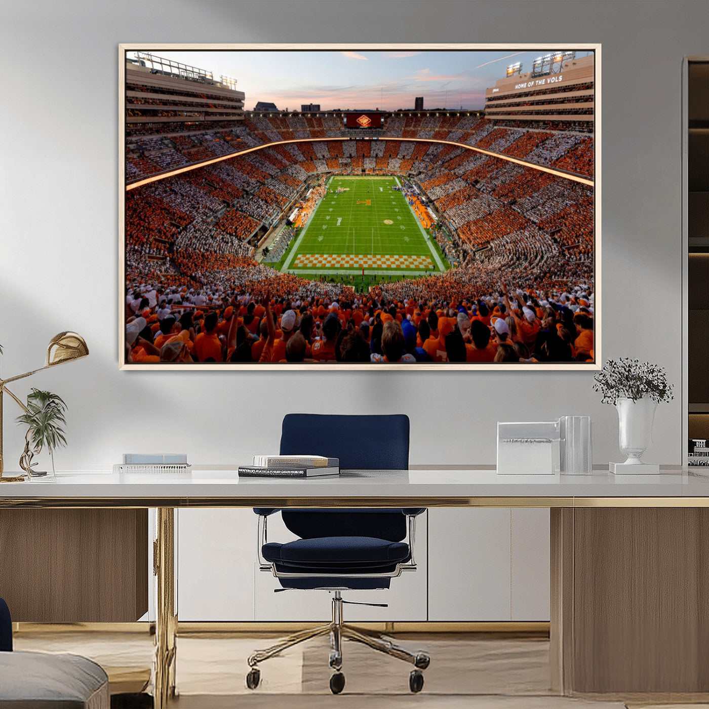 37160229-MGV-FC-36X24_Natural-Neyland Stadium Wall Art – Panoramic Tennessee Volunteers Sunset Canvas Print, Checkerboard Crowd Football Game Day Decor for