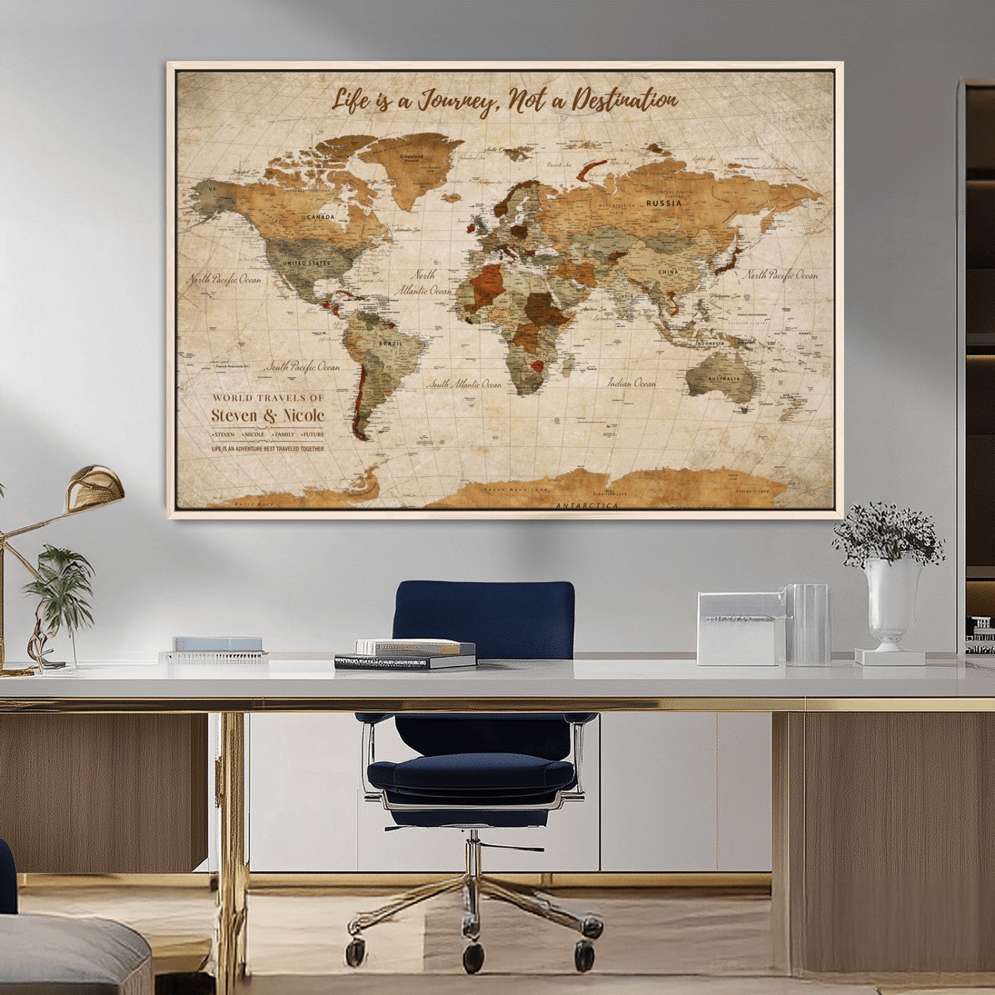 75179116-MGV-CV-36X24-Personalized World Map Wall Art – Rustic Vintage Travel Map with Custom Names, Inspirational Adventure Décor for Couples, Families