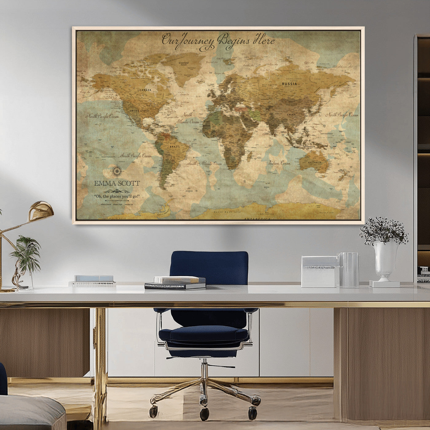 54795344-MGV-FC-36X24_Natural-Personalized World Map Wall Art – Vintage Adventure Travel Map with Custom Names, Rustic Wall Décor for Couples, Families