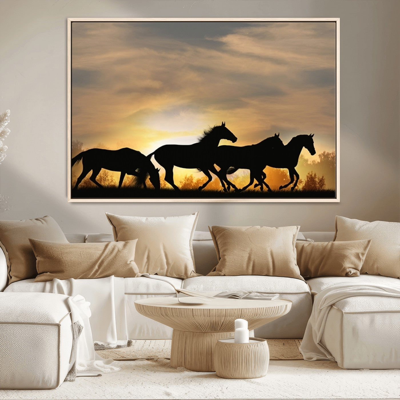 16620-MGV-CV-36X24-Sunset Stallions Wall Art – Silhouetted Horses Running Canvas Print, Nature’s Rhythm, Perfect for Living Room, Office, or Man Cave