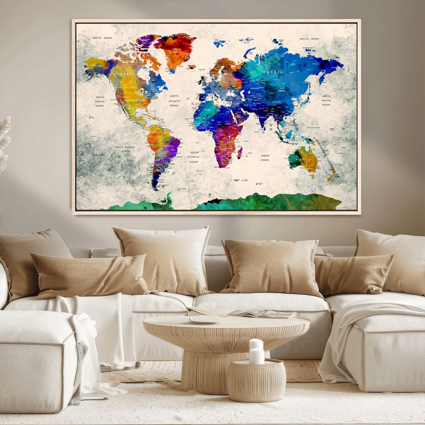 26333-MGV-CV-36X24-Vibrant World Map Canvas Wall Art – Colorful Abstract Map Print, Modern Travel Decor for Home or Office