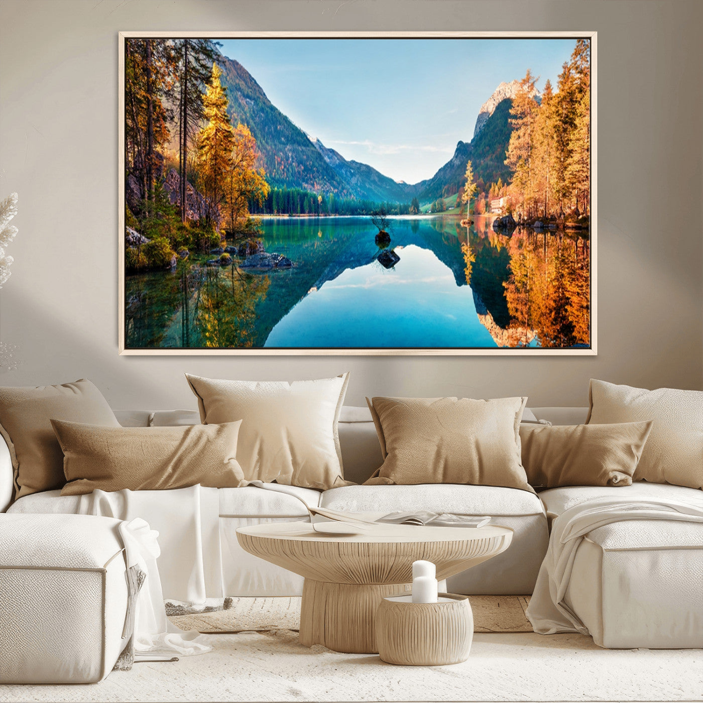 32962-MGV-CV-36X24-Mountain Lake Wall Art – Tranquil Autumn Landscape Canvas Print, Nature Reflection Decor for Living Room, Bedroom, Office or Cabin