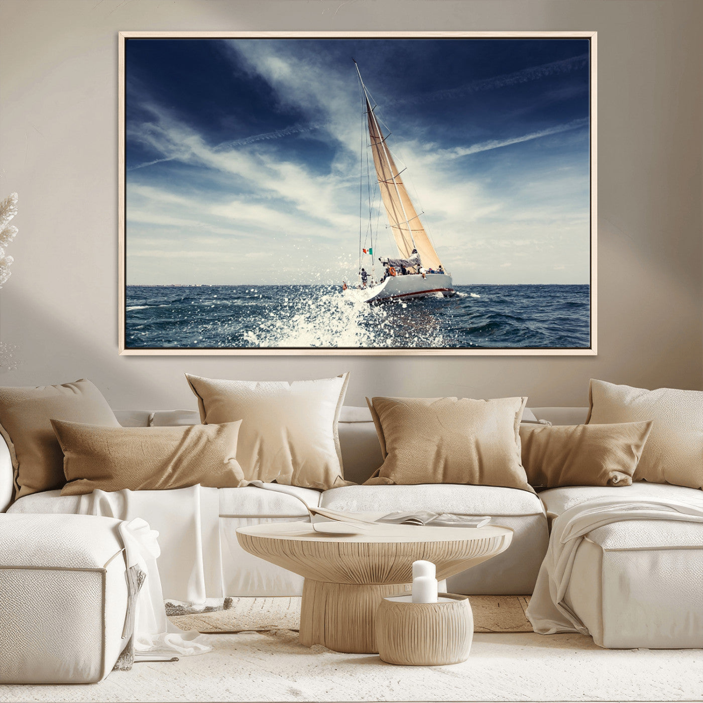 75430-MGV-CV-36X24-Sailing Boat Wall Art – Dynamic Ocean Yacht Canvas Print, Nautical Decor for Living Room, Office, Beach House or Cabin
