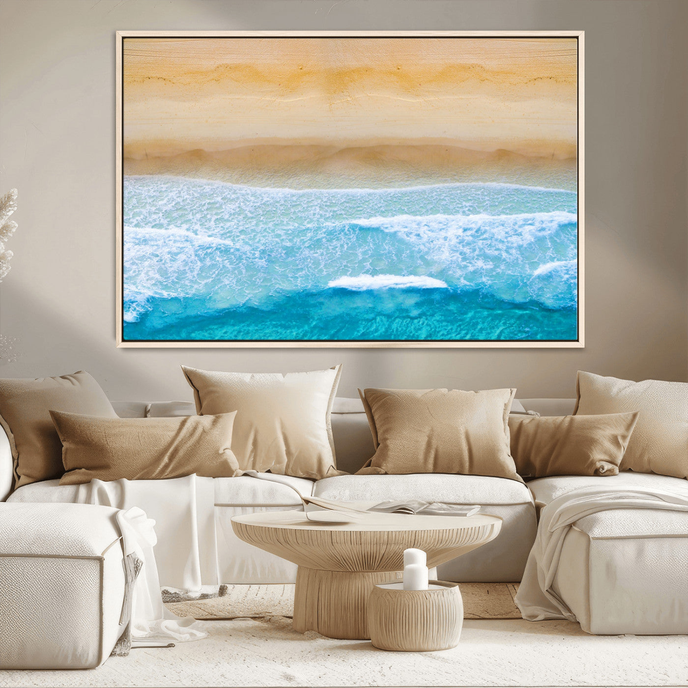 43046-MGV-CV-36X24-Aerial Beach Wall Art – Serene Ocean Waves & Sandy Shore Canvas Print, Coastal Home Decor for Living Room, Bedroom or Office