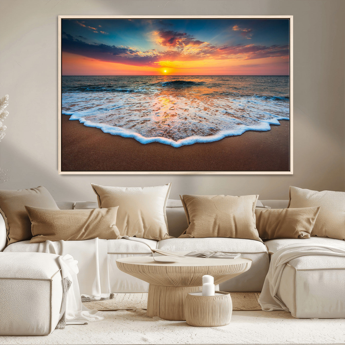 87032-MGV-CV-36X24-Ocean Sunset Wall Art – Stunning Beach Canvas Print with Vibrant Sky, Calm Waves, and Golden Horizon, Perfect Coastal Decor for