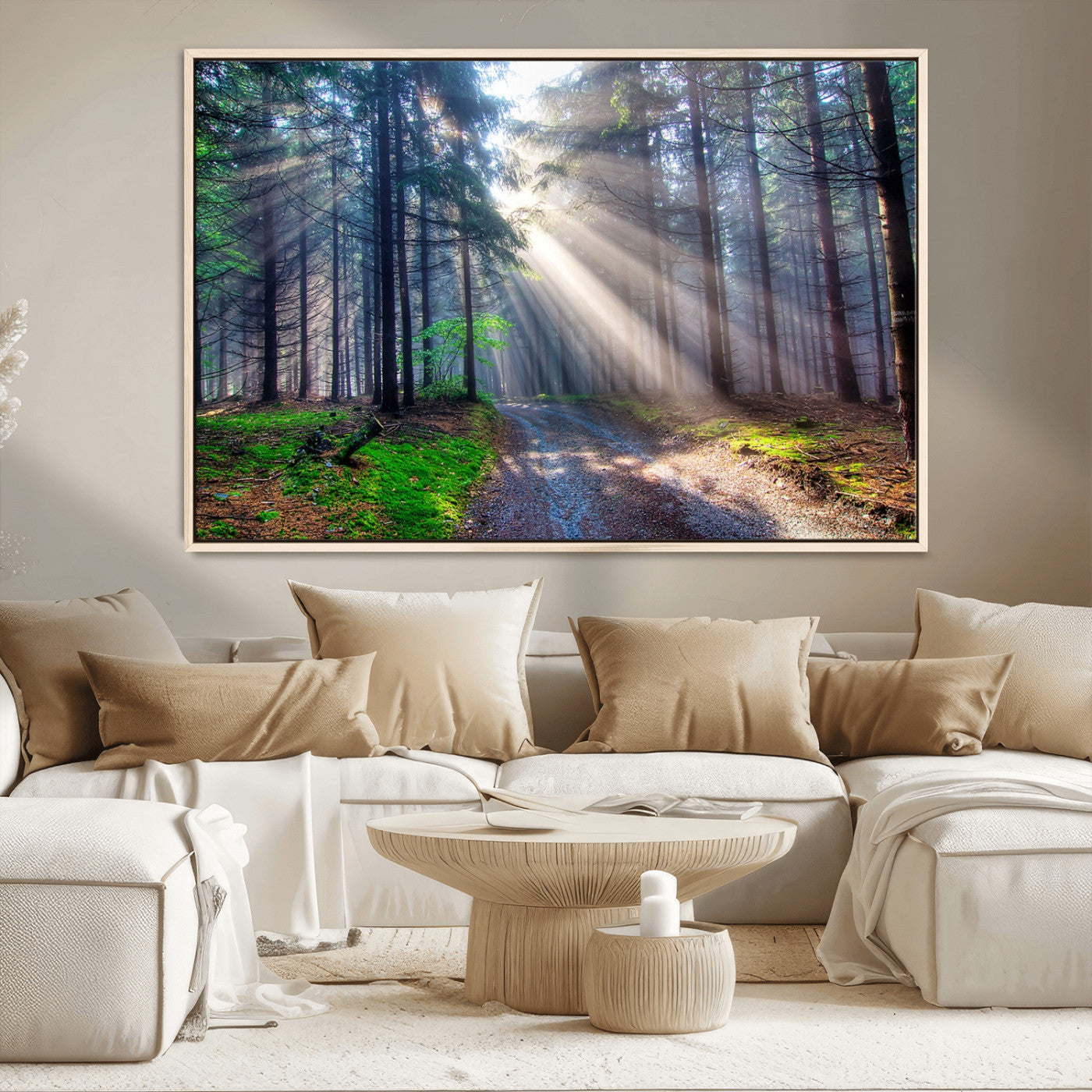 42047-MGV-CV-36X24-Sunlit Forest Path Wall Art – Nature Canvas Print, Serene Woodland Landscape, Perfect Home & Office Decor for Calm and Tranquil