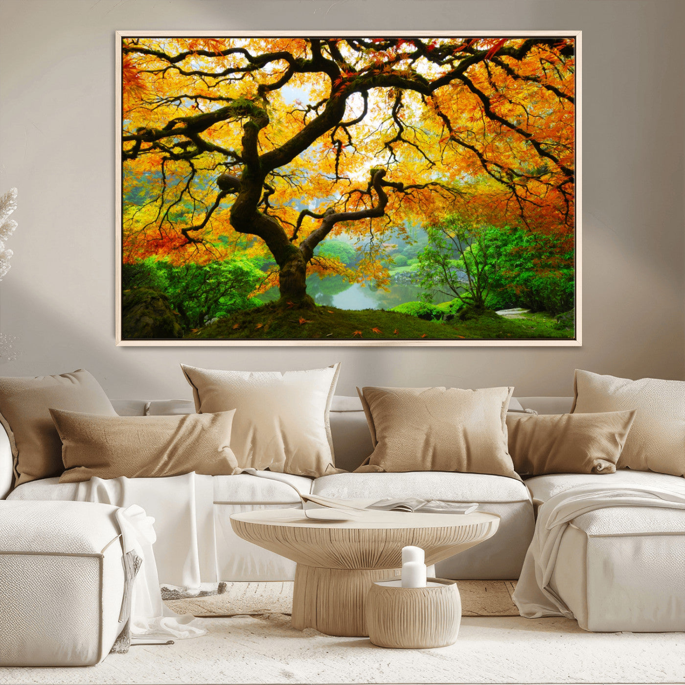 78748-MGV-CV-36X24-Golden Autumn Maple Tree Wall Art – Bright Fall Colors Canvas Print, Serene Nature Decor for Living Room, Bedroom or Office