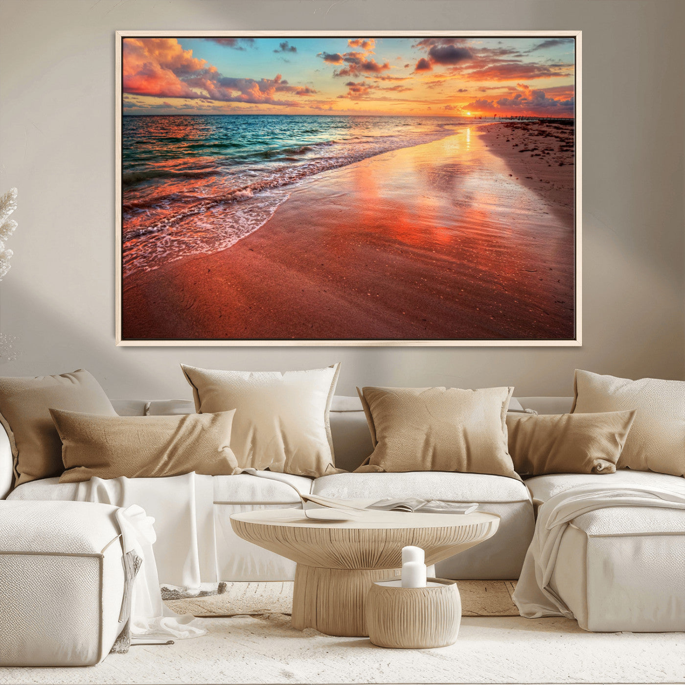 77723-MGV-CV-36X24-Sunset Beach Wall Art – Vibrant Ocean Waves and Golden Horizon Canvas Print, Coastal Seascape Photography Home Decor