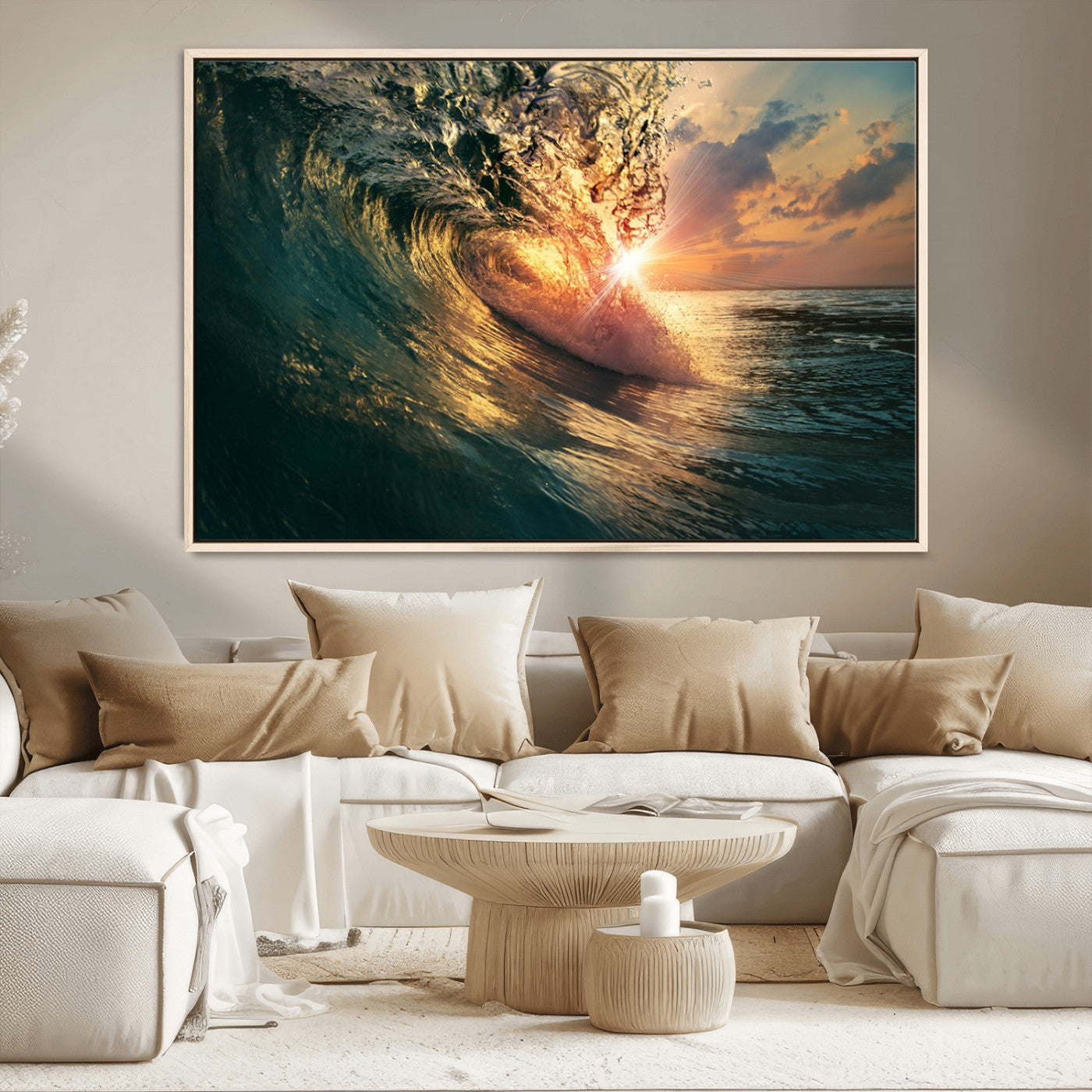 55359-MGV-CV-36X24-Radiant Ocean Wave Wall Art – Panoramic Surf Canvas Print, Vibrant Sunset Beach Decor for Home, Office or Man Cave