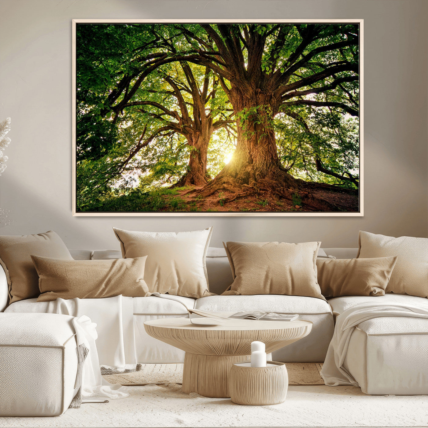 52150-MGV-CV-36X24-Majestic Tree Wall Art – Large Nature Canvas Print with Sunlight Through Branches, Rustic Forest Decor for Living Room, Bedroom or
