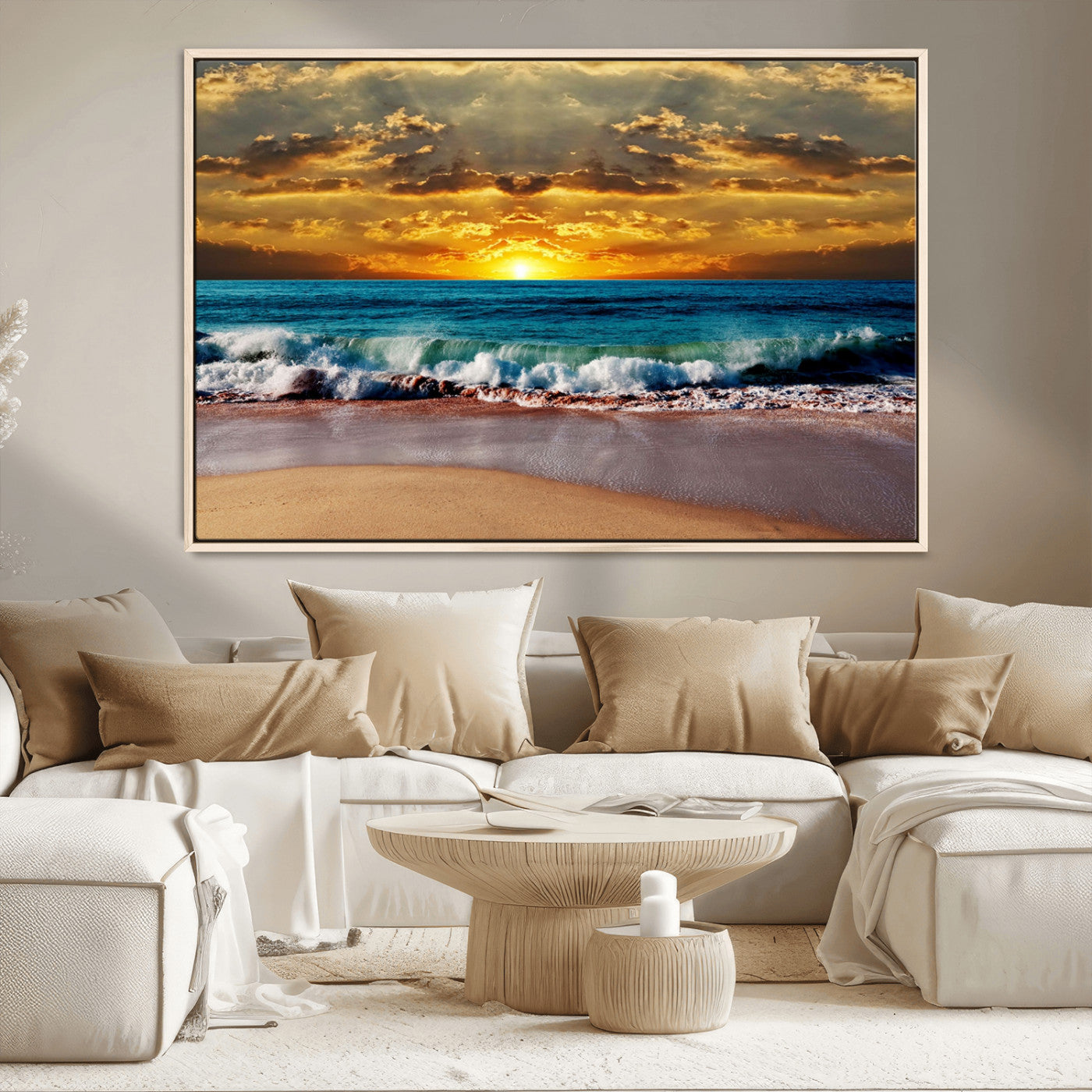 83389-MGV-CV-36X24-Ocean Sunrise Wall Art – Vibrant Beach Waves Canvas Print, Coastal Seascape Decor for Living Room or Office