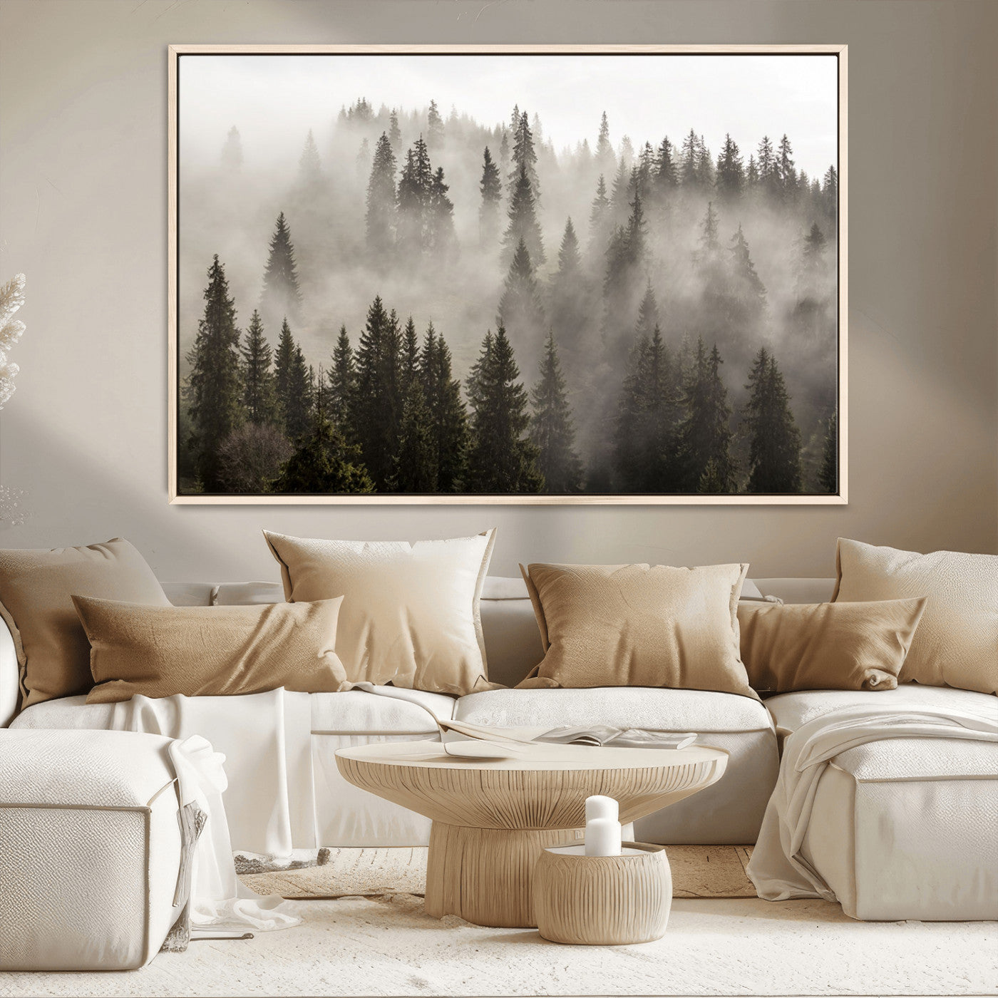62862-MGV-CV-36X24-Misty Forest Wall Art – Tranquil Pine Tree Canvas Print with Mountain Fog, Nature Landscape Artwork for Living Room, Bedroom, or
