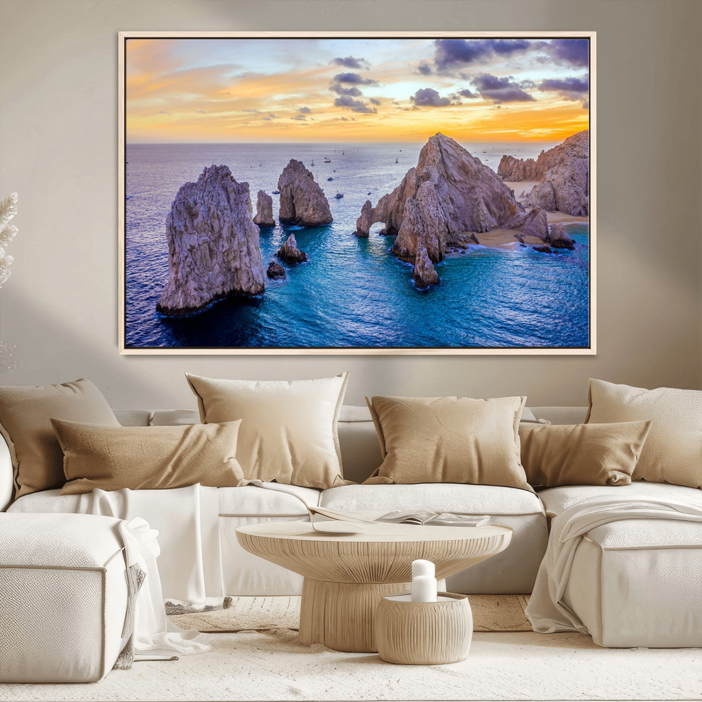 72955-MGV-CV-36X24-Ocean Rock Formation Wall Art – Sunset Coastal Seascape Print, Beach Landscape Decor for Living Room or Office