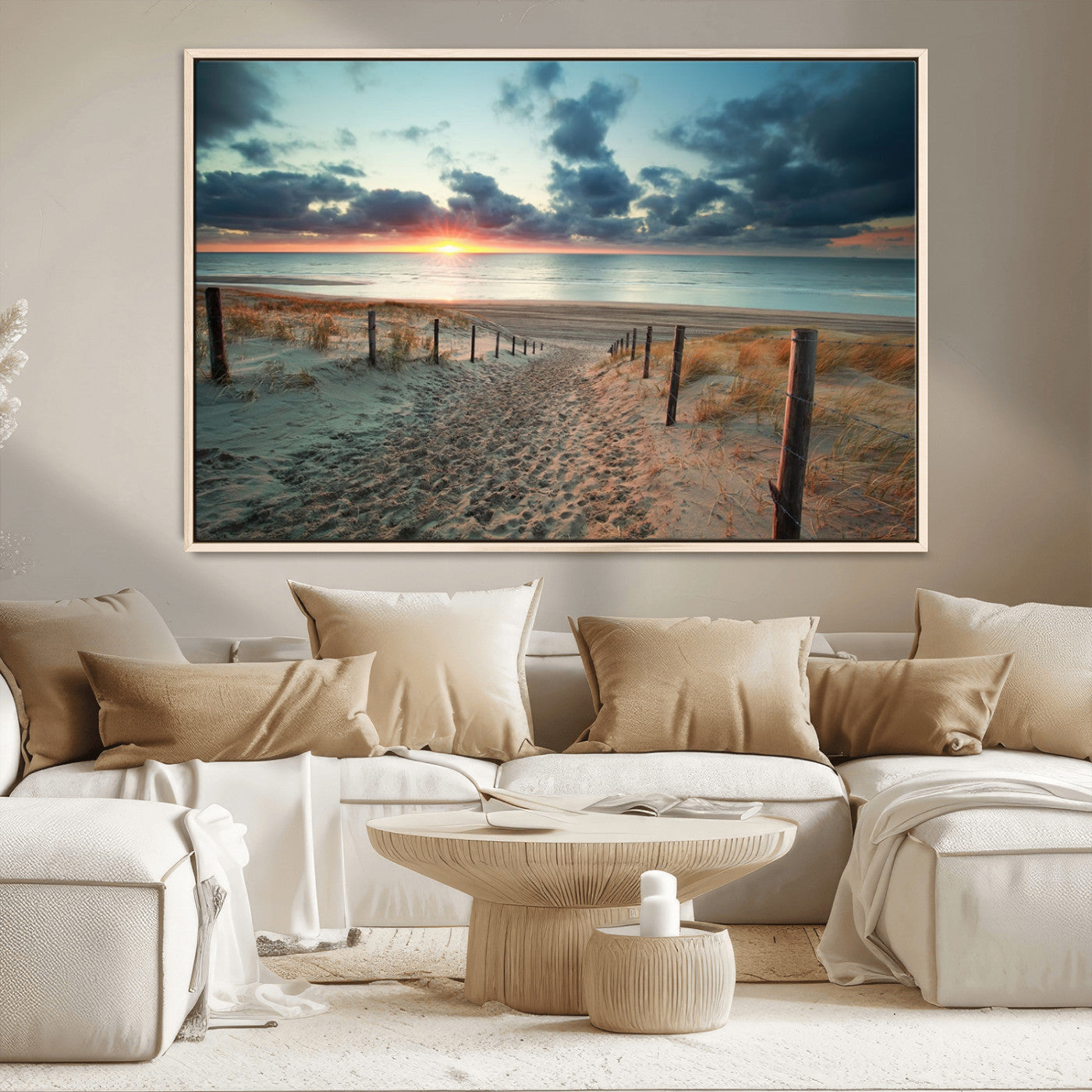 25788-MGV-CV-36X24-Sunset Beach Path Wall Art – Scenic Coastal Dunes and Ocean Canvas Print, Tranquil Seaside Landscape Decor for Living Room or
