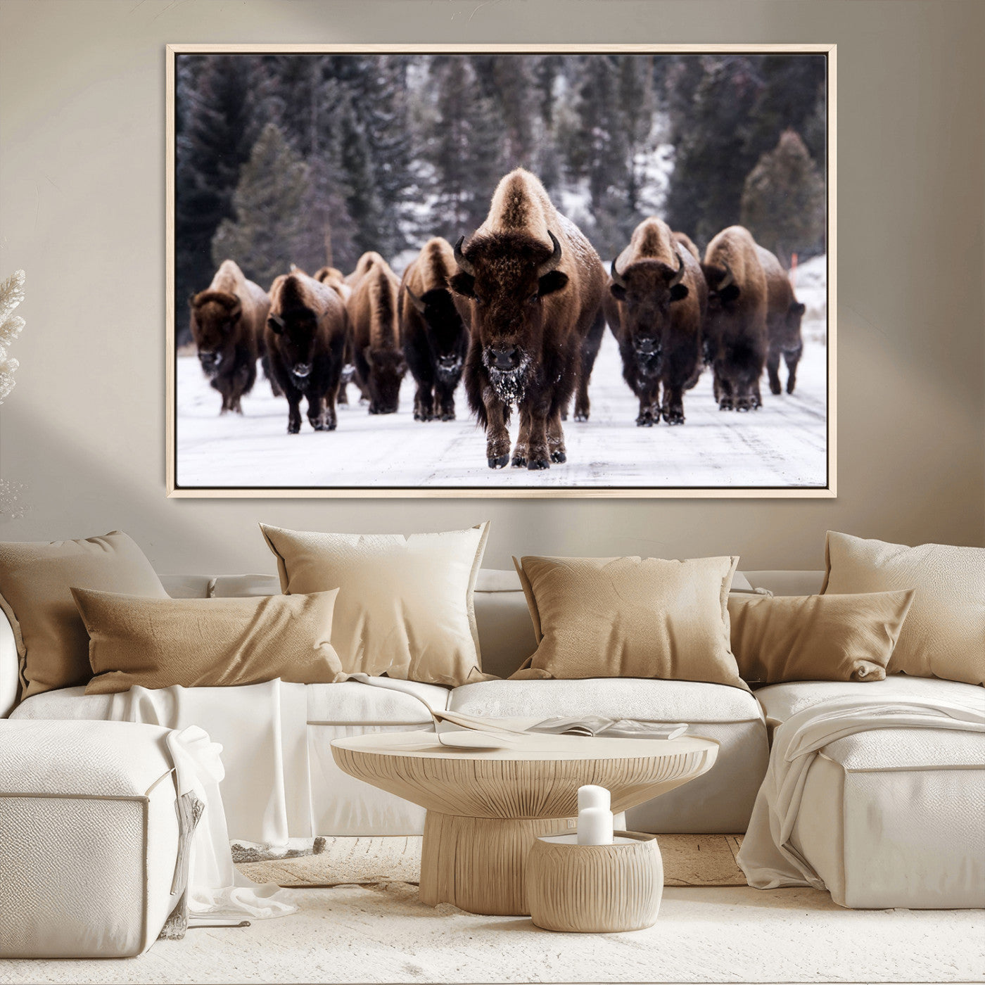 66871-MGV-CV-36X24-Bison Herd Wall Art – Wildlife Buffalo Canvas Print, Rustic Western Nature Photography Decor for Living Room, Office, Cabin, or