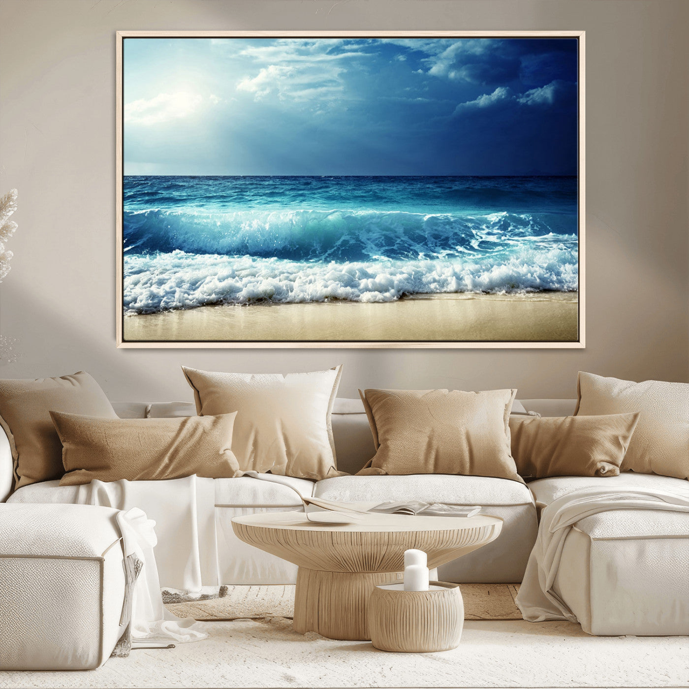 84116-MGV-CV-36X24-Ocean Wave Wall Art – Blue Sea and Beach Canvas Print, Coastal Seascape Photography Artwork for Living Room, Bedroom, or Office