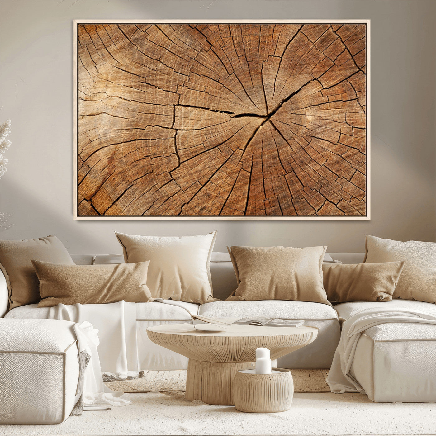 61710-MGV-CV-36X24-Tree Rings Wall Art – Rustic Wood Grain Canvas Print of Tree Trunk Cross Section, Nature Inspired Decor for Cabin, Office, Living