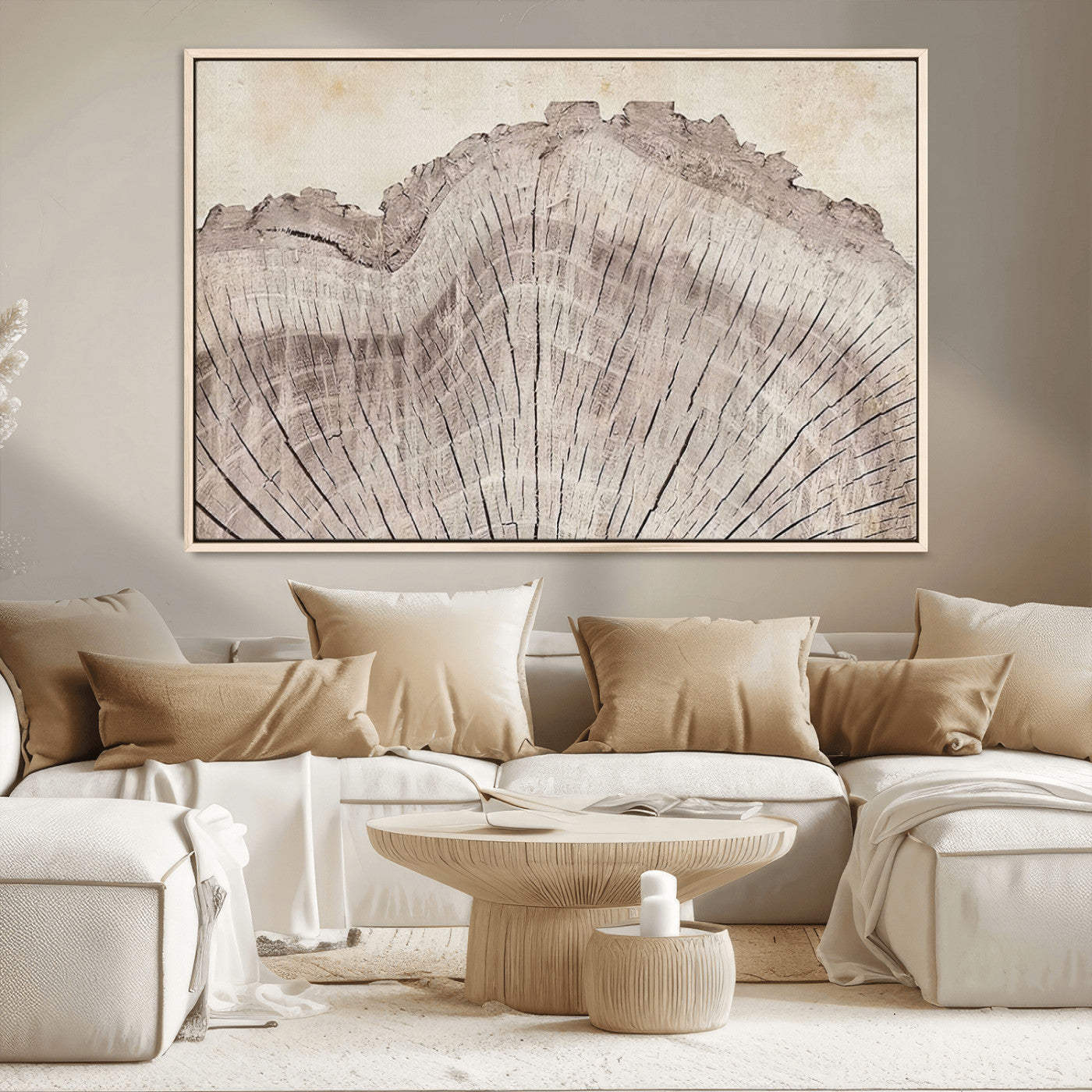 67528-MGV-CV-36X24-Wood Ring Wall Art Canvas Print, Framed Tree Ring Art Picture Print, Rustic Tree Ring Perfect Neutral Boho Decor Artwork