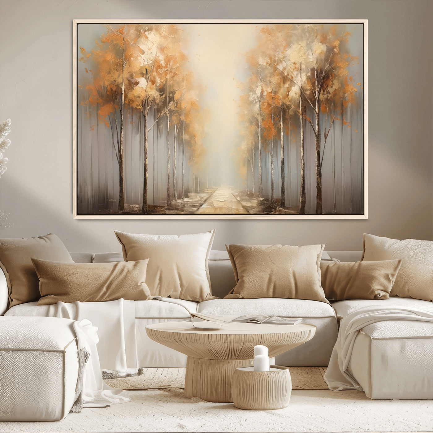 95004-MGV-CV-36X24-Autumn Forest Path Wall Art – Hand Painted Canvas Print with Golden Trees, Modern Nature Landscape Decor for Living Room, Bedroom