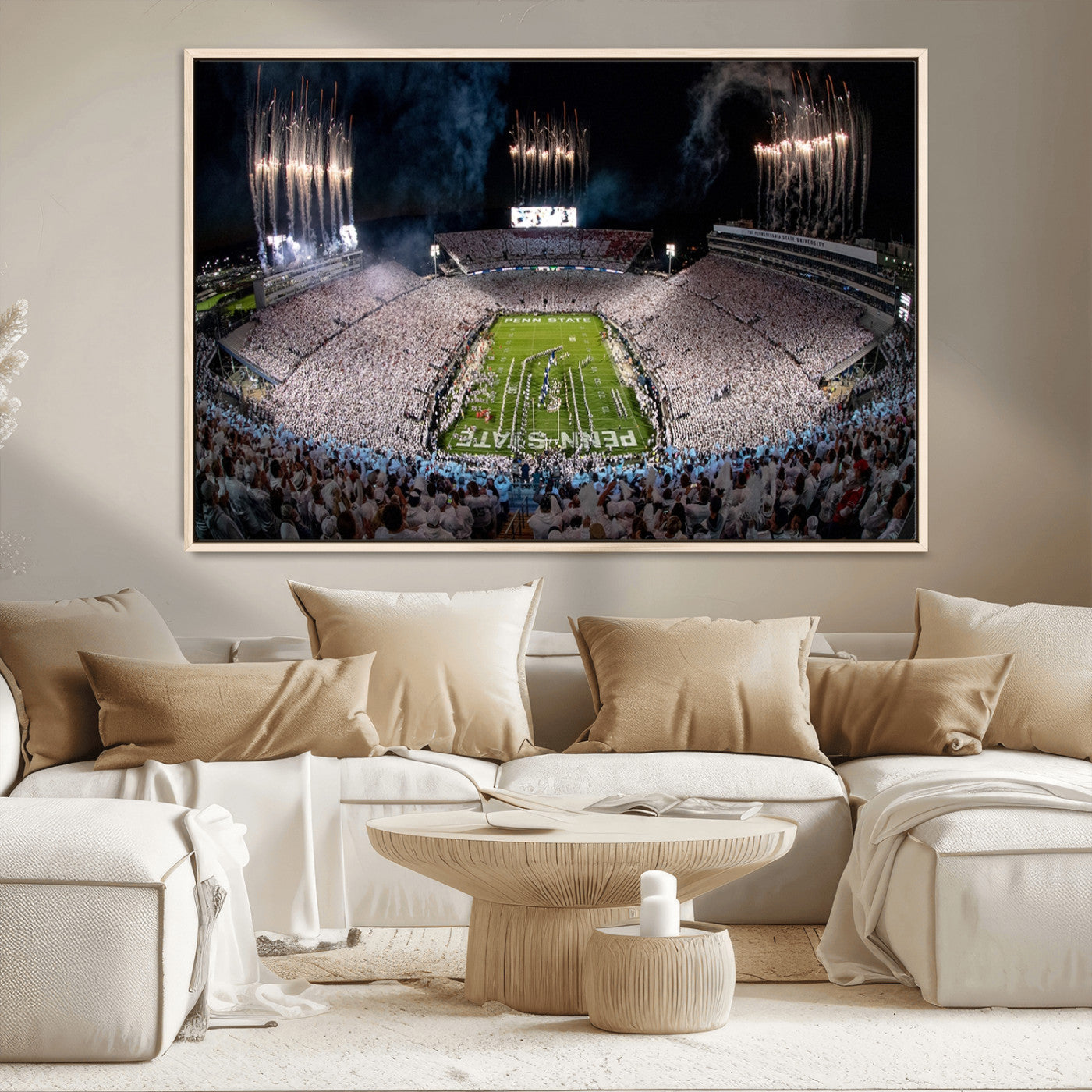 11391-MGV-CV-36X24-Penn State Stadium Wall Art – Panoramic White Out Football Game Canvas Print, College Sports Decor for Office, Man Cave, or Living