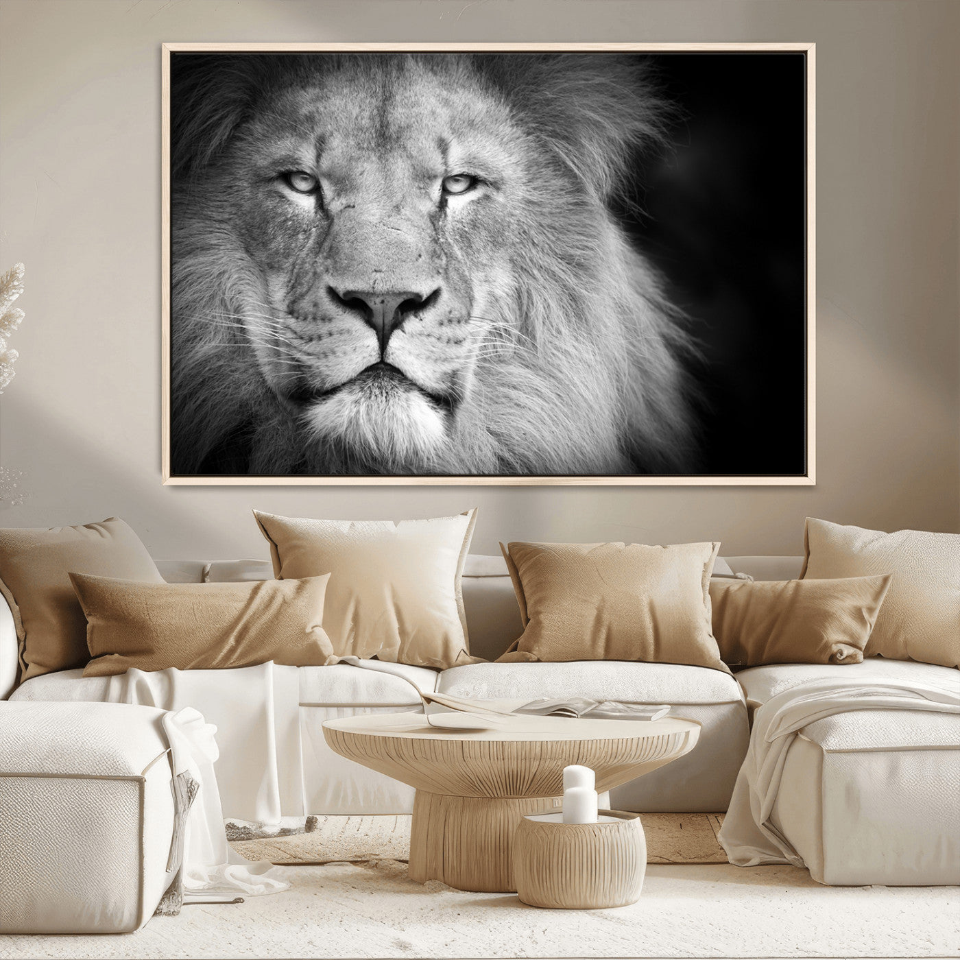 94453-MGV-CV-36X24-Lion Portrait Wall Art – Black and White King of the Jungle Canvas Print, Safari Wildlife Decor for Office, Bedroom, or Living